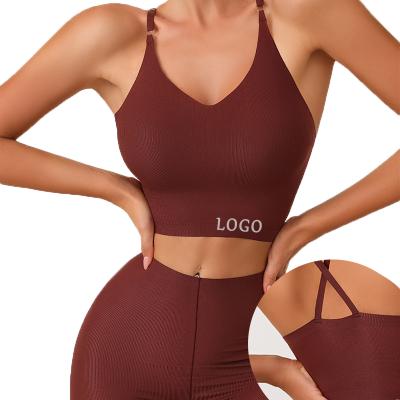 China QUICK DRY Female Seamless Crop Women Fitness Bra Underwear Sharicca Top Ribbed Yoga Wear Shorts Sets For Women Sports Two Piece Bra for sale