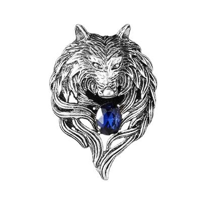 China Europe Vintage Wolf Brooch Rhinestones Crystal Antique Cute Pin Shape Corsages Animal Scarf Trim Brooches For Women Girls for sale