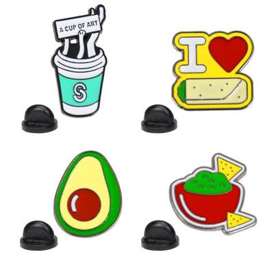 China New Custom Europe Fashion Chicken Bun Beverage Breast Pin Student Cartoon Metal Avocado Soft Breast Pin Badges for sale