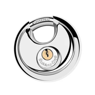 China 70mm Stainless Steel Disc Security Padlock Rim Key Lock Silver Pad Lock Disc Stainless Steel Master Key for sale