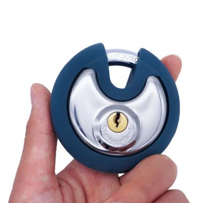 China Outring Cover Stainless Steel Solid Disc Padlock Heavy Duty Soft Rubber Round Disc Door Locks Security Protection SS Padlocks High 70mm for sale