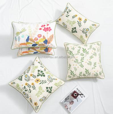 China Retail 100% Embroidered New Design Non-toxic and Wholesale High Quality Plants and Flowers Cotton Pillow Case Cover Without Pillow Core for sale