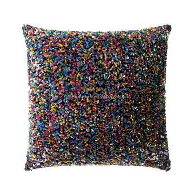 China Luxury New Fashion Black Non-Toxic 100% Polyester With Colorful Embroidered Sequins Pillowcase Cover Cushion Without Pillow Core for sale