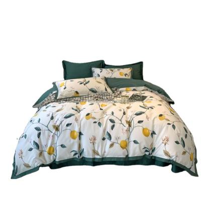 China Nondisposable Printed 100% Cotton Flower Lemon Tree Quilt Cover Duvet Cover Bedding Sheet Set Suit for sale