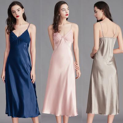 China QUICK DRY Sexy Silk Robe Satin Ladies Nightgowns Sleeveless V-Neck Nightgown Plus Size Nightgown Lace Sleepwear Nightgowns For Women for sale