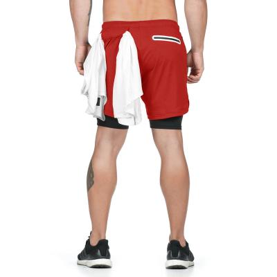 China Custom Anti-Wrinkle Log Polyester Mesh Basketball Shorts 2 In 1 Fitness Running Shorts for sale