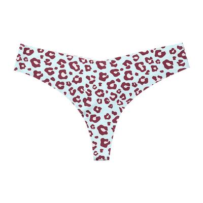 China Antibacterial Seamless Ice Silk Ladies Panties Sexy Leopard Print Underwear One Piece Sports Thongs For Women for sale