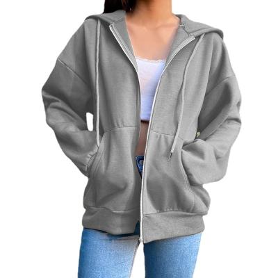 China Breathable BiggOrange Brown Zip Up Sweatshirt Winter Jacket Clothes Oversized Hoodies Women Plus Size Vintage Pockets Long Sleeve Pullovers for sale