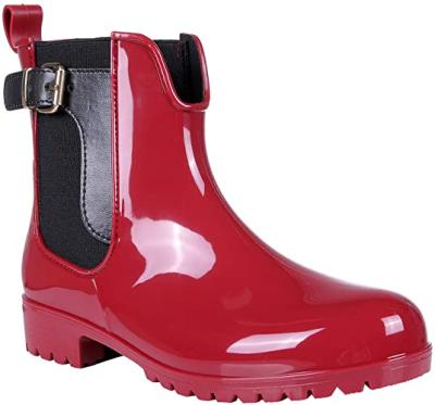 China PU Women's Ankle Rain Boots Shiny Waterproof Chelsea Boots Shorts for sale