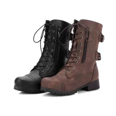 China Waterproof Women's Ankle Bootie Winter Lace Up Mid Calf Military Combat Boots for sale