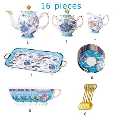 China Viable American Style Bone China Coffee Cup Saucer Ceramic Teapot Sets Luxury Afternoon Coffee and English Flower Home Tea Set for sale