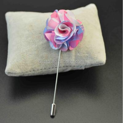 China Europe new vintage printing decorative stick pin rose satin fabric lapel pin flower men's brooch pin for sale