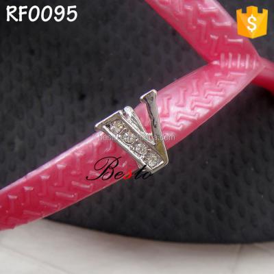 China Shoe Buckle Kids Decorative Cheap V Shape Alphabet Letter Crystal Shoe Clip For Flip Flop for sale