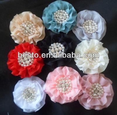 China Garment/shoes/handbag/hair/as you like free shipping order vintage circle pearl rhinestone chiffon flower for hair for sale