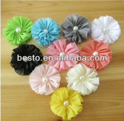 China For Hair Pearl Elegant Center Shabby Chiffon Flower Make Fabric Flower Brooch for sale