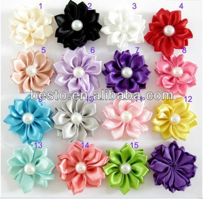 China Newest Handmade Wholesale Shoe Flower CF0725 Bead Satin Fabric Shoe Flower Baby Shoe Center Decorations for sale