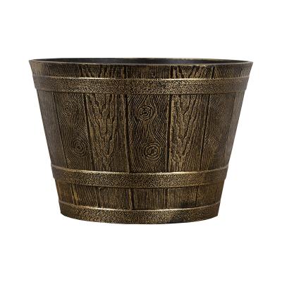 China China Style Vintage Half Barrel Wine Antique Half Barrel Wine Flower Pot Indoor Outdoor Garden Decoration Plant Brass Painting Home Pots for sale