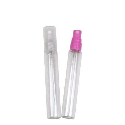 China 12ml Cosmetic Transparent Glass Vial With Pink Spray Pump Empty Glass Tube Perfume Bottle Vials for sale