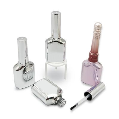 China Wholesale Empty Design Spray 15ml Color Square Nail Polish Cosmetic Factory Customized Bottle UV Silver Nail Gel With Brush for sale