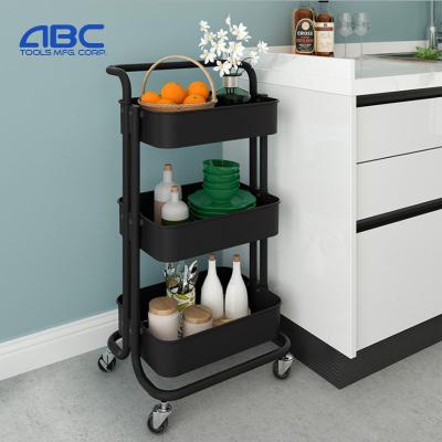 China Eco-Friendly Kitchen Bathroom Serving Shelf Storage Organizer Rack Cart Serving Rolling Cart for sale