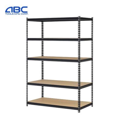 China Corrosion Protection 5 Shelf Metal Slotted / Rivet Shelving Black Boltless DIY Rack / Racking / Shelf For Garage for sale