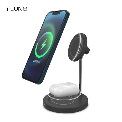 China 2022 New 3in1 15W MOON Magsafing magnetic wireless earphone charger stand for iphone13 series for sale