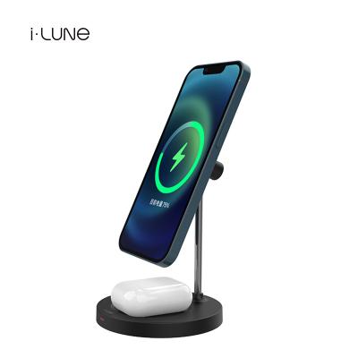 China LUNE 3in1 15W Magsafing Earphone Metal Alloy Wireless Charger Station for sale