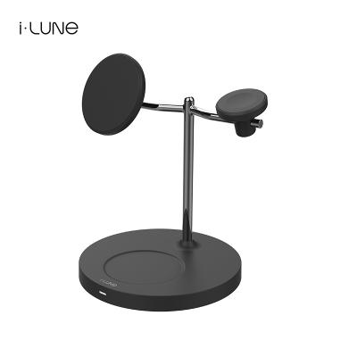 China LUNE 3in1 Earphone Metal Alloy 23W Magsafing Wireless Charger Station for iPhone Wireless Earbuds and Watch for sale