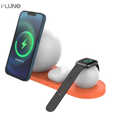 China Hot Selling Smart Watch 2022 New Arrivals MOON 3in1 Magsafing Wireless Charger With LED Light And Mood Lamp for sale