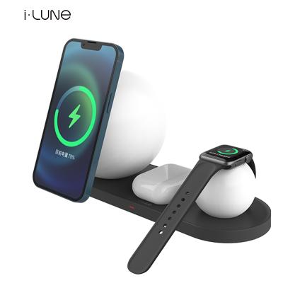 China Smart Watch LUNE 3in1 Magsafing Wireless Charger Stand For Multiple Watch Headphone Devices Qi Charging LED Light for sale