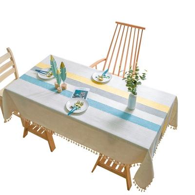 China Waterproof VTC-1116, 2020 Simple Striped Modern Geometrical Table Cloths Cotton Linen Table Cover Picnic Cloth for Kitchen Home Party for sale