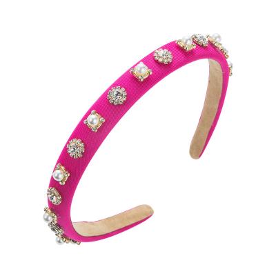 China Modeling Decoration Korea 2022 Fashion Shining Rhinestone Pearl Bright Color Thin Edge Swap Headband for sale