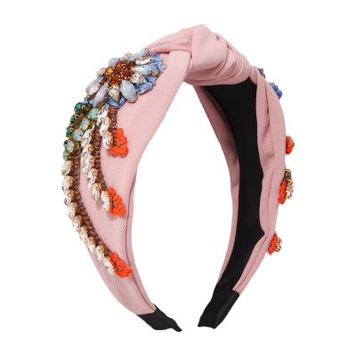 China Fashion Soft Luxury Handmade Embroidery Rhinestone Hair Accessories Floral Headbands For Women for sale