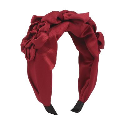 China Fashion Designer French Big Flower Headband Silky Custom Fabric Headbands For Women for sale