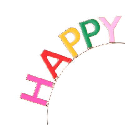 China Wholesale Colorful Alloy Party Supplies Set Happy Birthday Headband Happy Birthday Headwear Hair Accessories Brooch Pin for sale