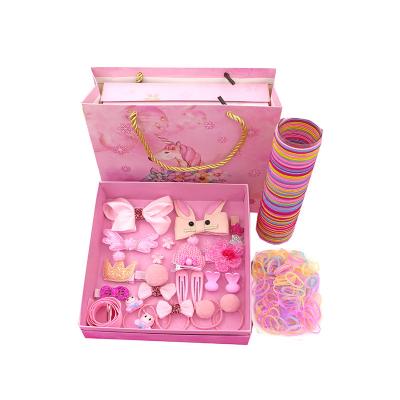 China Sweet Korean Cute Hair Band Children Baby Girl Hairpin Princess Elastic Band Accessories Gift Box Set for sale