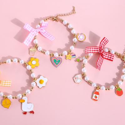 China Pearl Bow Ice Cream Duck Bell Cat Dog Rabbit Adjustable Cute Viable Neck Band Collar for sale