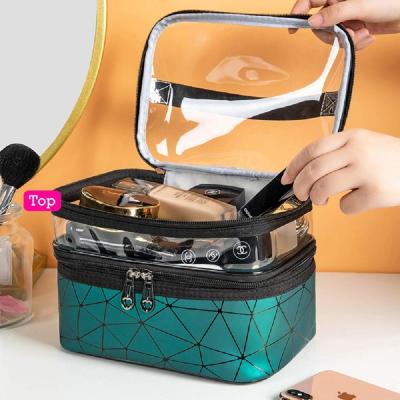 China Practical Waterproof Clear Transparent Custom LOGO TPU Large Green Private Label Makeup Bag Eco Friendly for sale