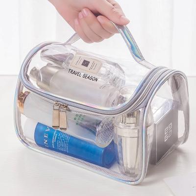 China Custom Clear PVC and Mesh ZipLock Recycled Clear Plastic Custom Promotional Cosmetic Bag for sale