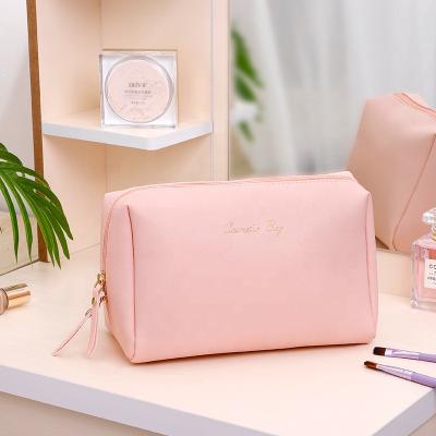 China Handy Custom Portable Clutch PU Waterproof Zipper Organizer Small Makeup Cosmetic Pink Leather Recyclable Bag for sale