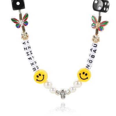 China Hiphop Hip Hop RAP Necklace Rap Star Singer Kris Wu ASAP Rocky The Same Dies Skull Bead Chain Smile Ceramic Face EVAE Necklace for sale