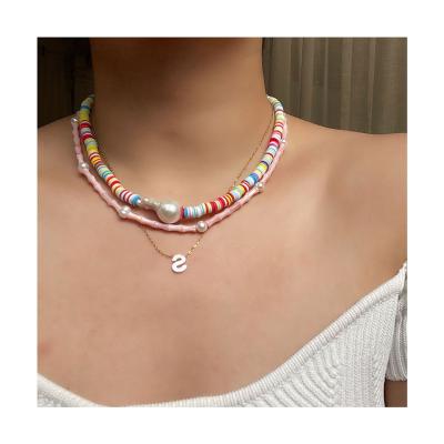 China 2022 Hot Selling Colorful Polymer TRENDY Boho Fashion Jewelery Dubai Amazon Y2k Clay Beads Necklace Baroque Pearl for sale