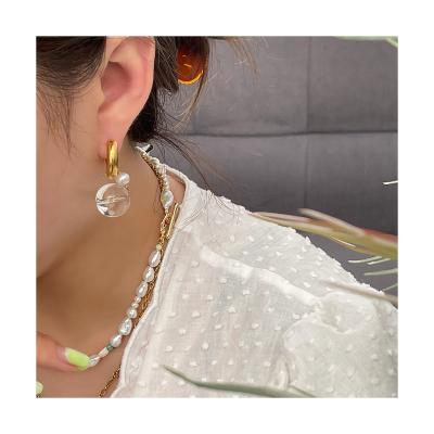 China Trendy original transparent white crystal summer circle instagram style beach minimal jewelry cool earrings for sale