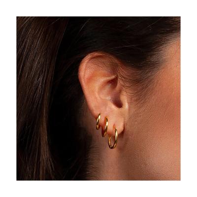 China 2022 HOT HIGH QUALITY CBS Dubai 18k FASHIONABLE Gold Plated Stainless Steel Hoops High Polished Minimalist Basic Hoop Earrings Sets for sale