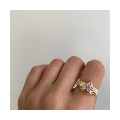 China 5A Star 5A Zircon 14K Gold Plated Creativity Woman Jewelry Fashionable Shining Simple Chic Ring for sale