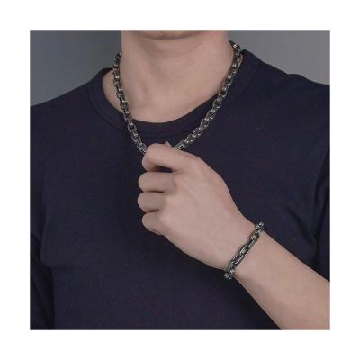 China 2022 Trendy Hip Hop Dubai Stainless Steel Gun Black Twill Link Chains Necklace Bracelet Fashion Jewelry Set Hip Hop Chocker For Men for sale