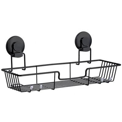 China Wall Mounted Type Stainless Bathroom Accessories No Tools Shower Trolley Wall Shelf Storage Basket Holder Removable Vacuum Suction Cup for sale