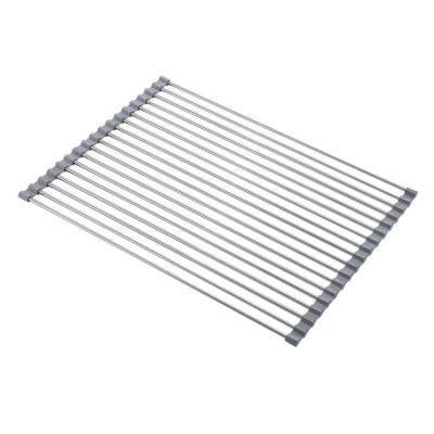 China Viable Over Sink Silicone Wrapped 304 Stainless Steel Rolled Foldable Dish Drying Rack for sale