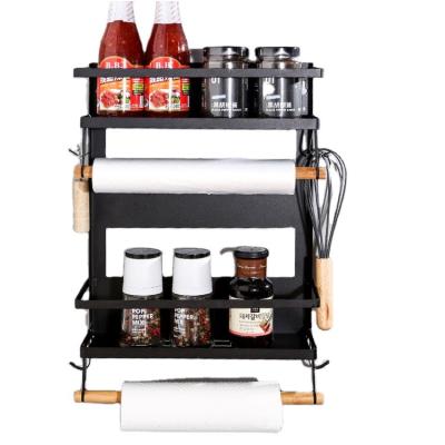 China Sustainable Amazon 2 Tier Folding Shelves Fridge Spice Set Paper Towel Side Rack Storage Spice Magnet Folding Magnetic Fridge Holder for sale