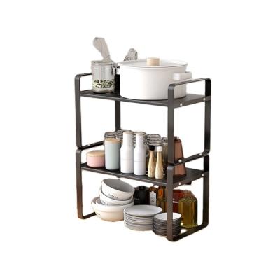 China Single Layer Countertop Layered Rack Storage Compartment Interior Workable Kitchen Rack Pot Holder Desk Storage Cabinet Rack for sale